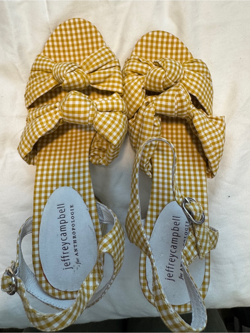 Jeffrey Campbell Yellow Gingham Knotted Ankle-Strap Block Heel Sandals - Picture 2 of 3